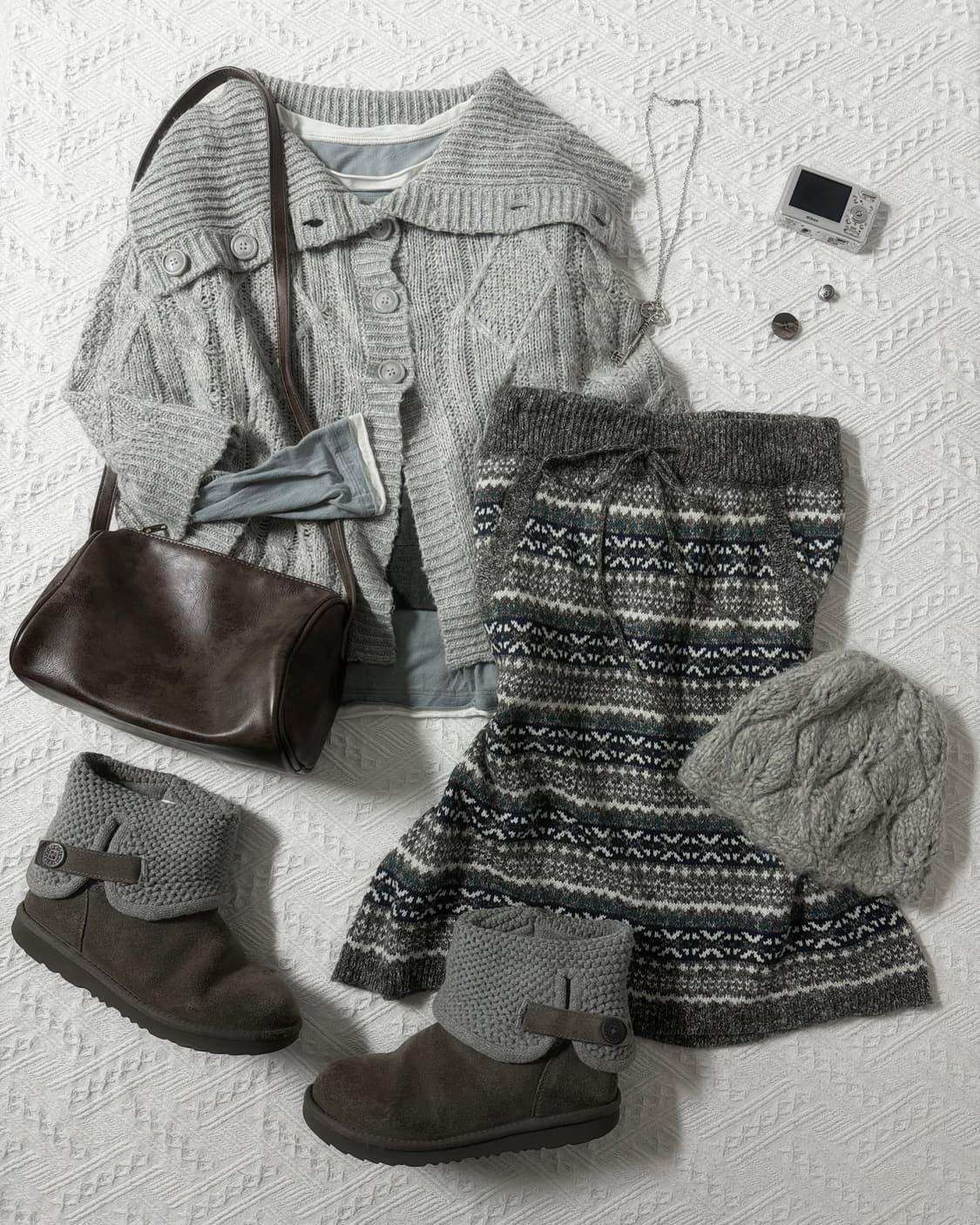 폴딩 케이프 레이어드 탑 니트 스커트 4pcs SET 상품이미지1