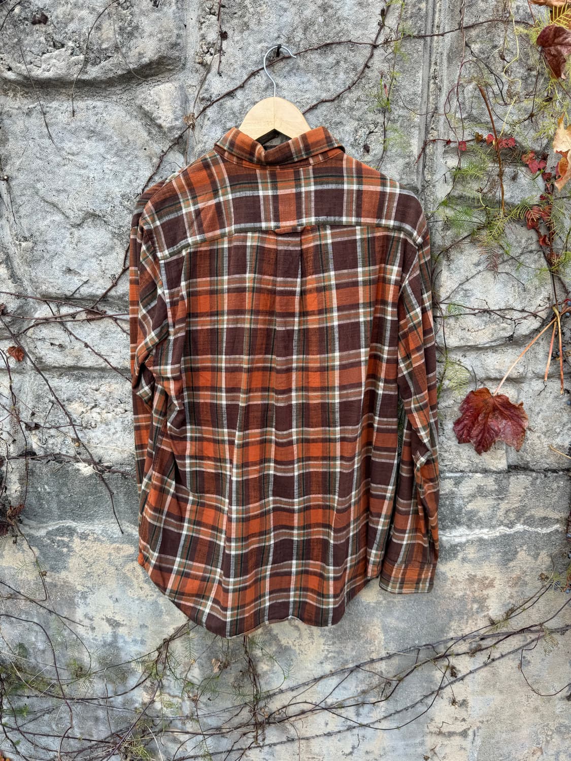 일본 빈티지 체크 패턴 포켓 플란넬 셔츠 오렌지 브라운 L 상품이미지3