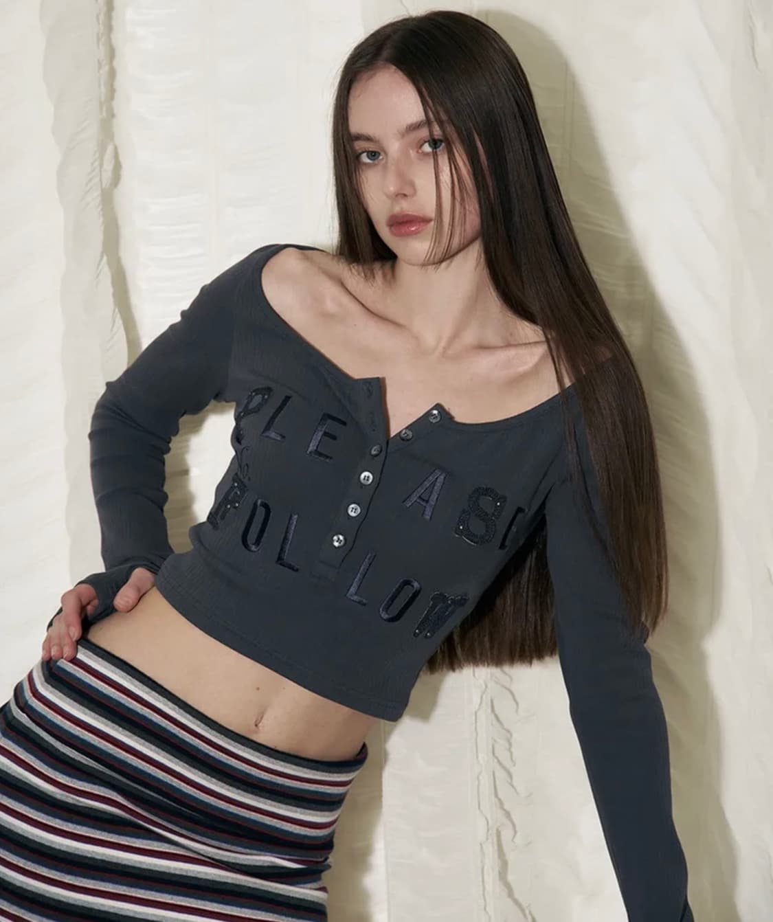 플리즈노팔로우 메간 패치 롱슬리브 탑 상품이미지1