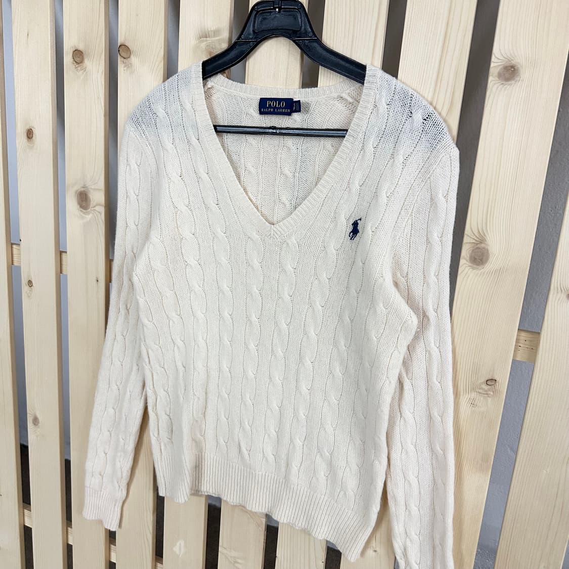 (S) 폴로 랄프로렌 아이보리 브이넥 케이블 니트 상품이미지2
