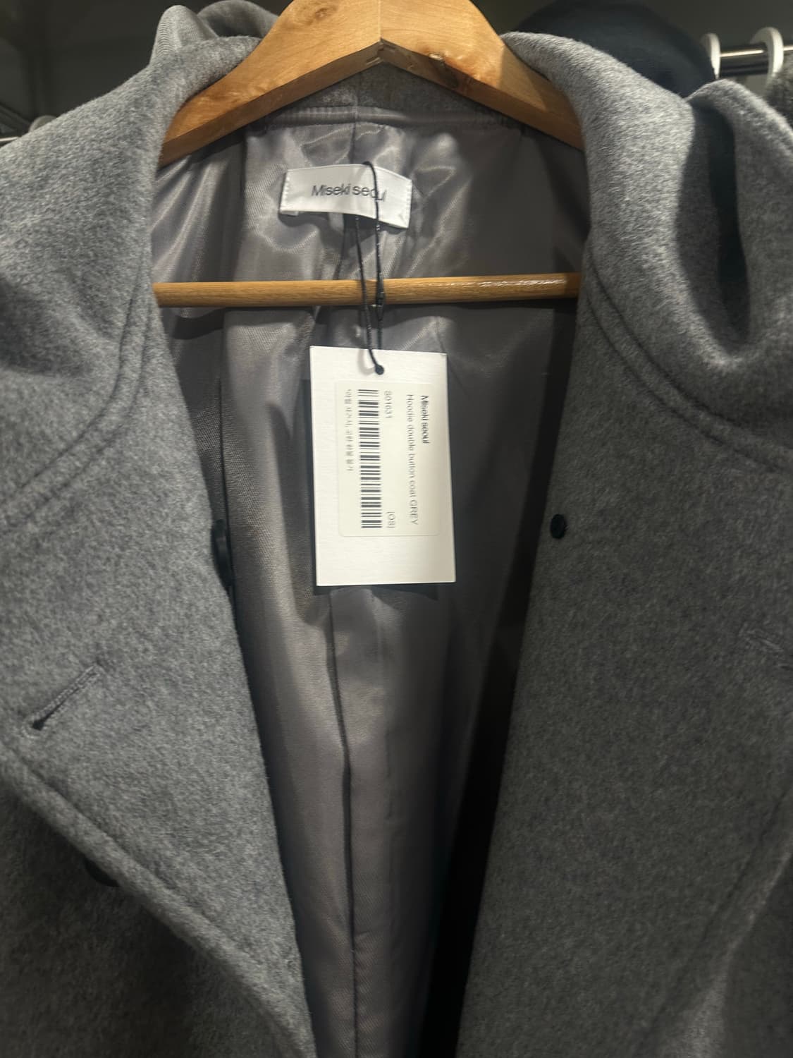 MISEKI SEOUL 미세키서울 후드 더블 버튼 코트 차콜 상품이미지5