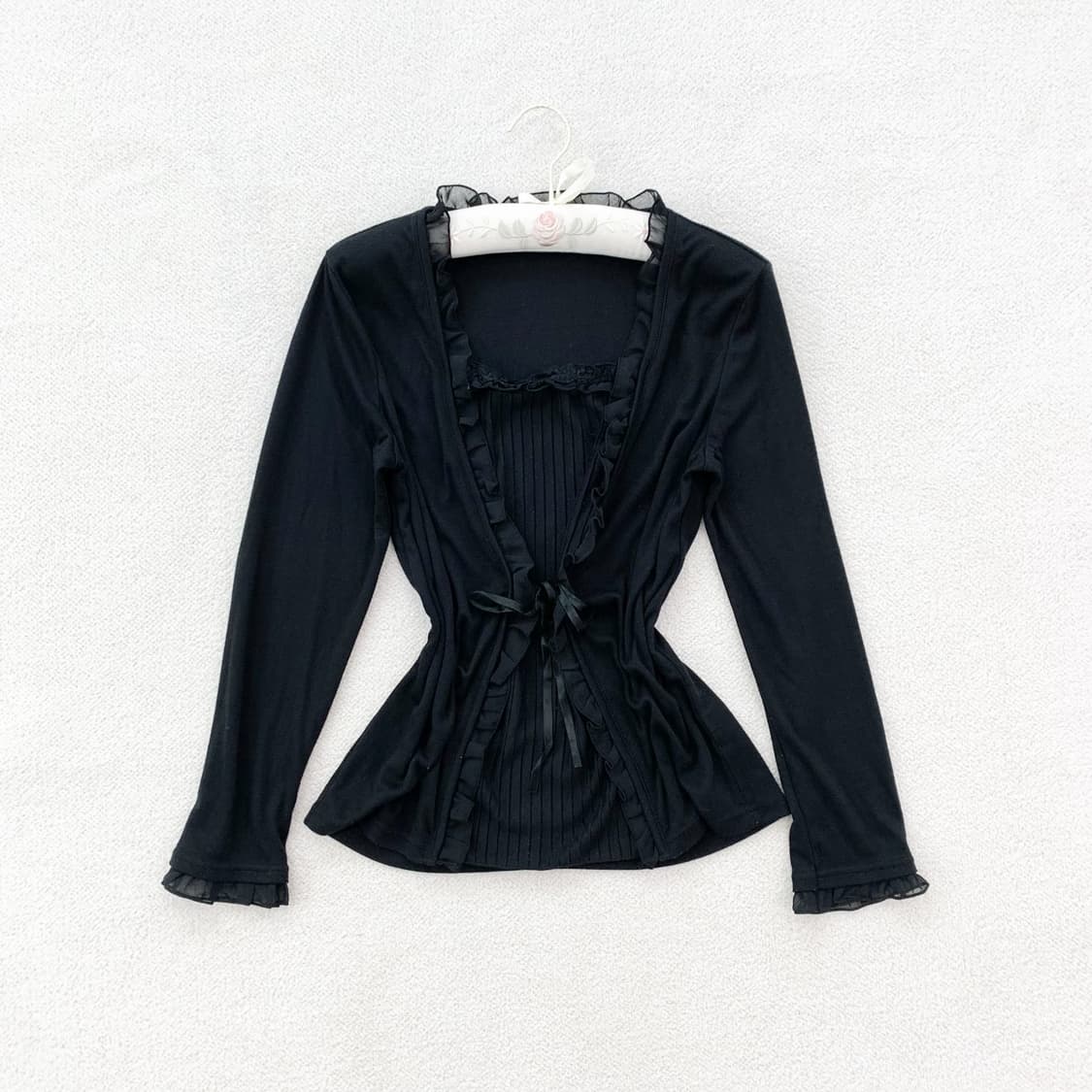 레이어드 ♥ 블랙 플리츠 리본 롱슬리브 상품이미지2