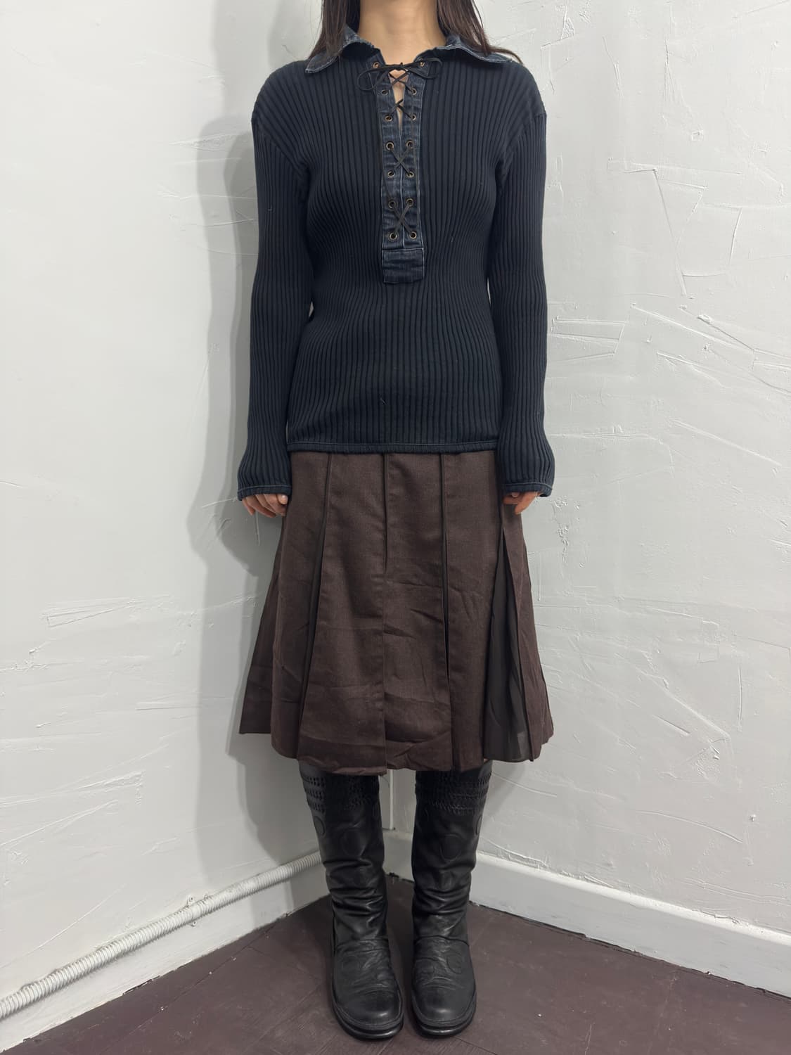 brown design midi skirt 상품이미지2