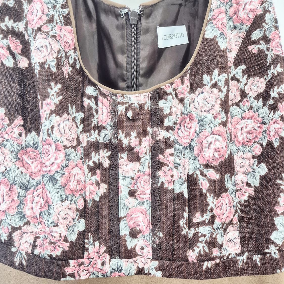 로디스포토 리즈리사깔 초코 브라운 장미 플로럴 패턴 리본 원피스 상품이미지3