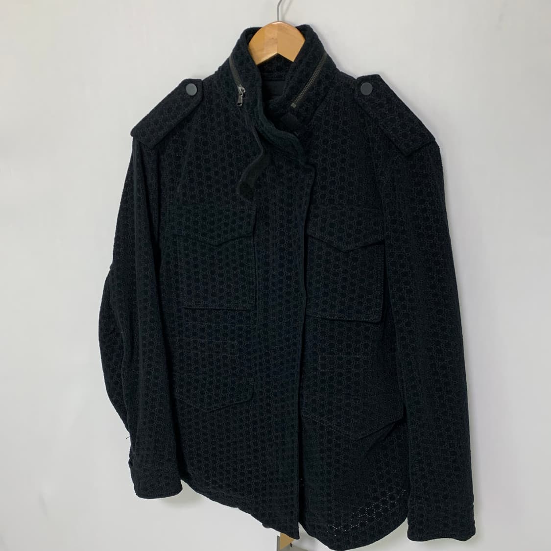 TIME 타임 지퍼 하이넥 견장 블랙 패턴 코트 자켓 상품이미지9