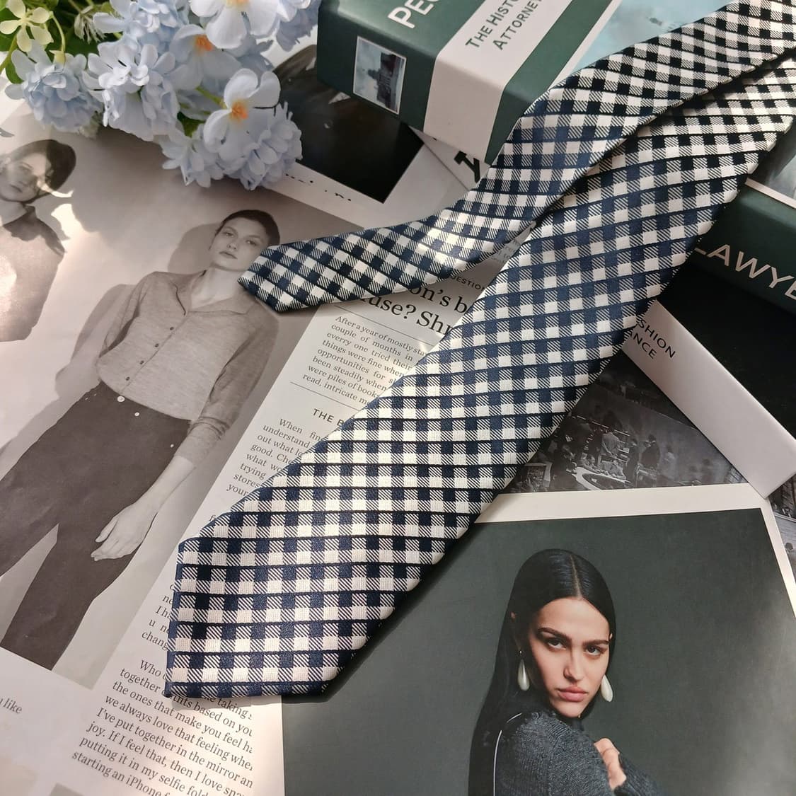 바나나리퍼블릭 네이비 체크 패턴 넥타이 7.6cm S~A+등급 E876 상품이미지2