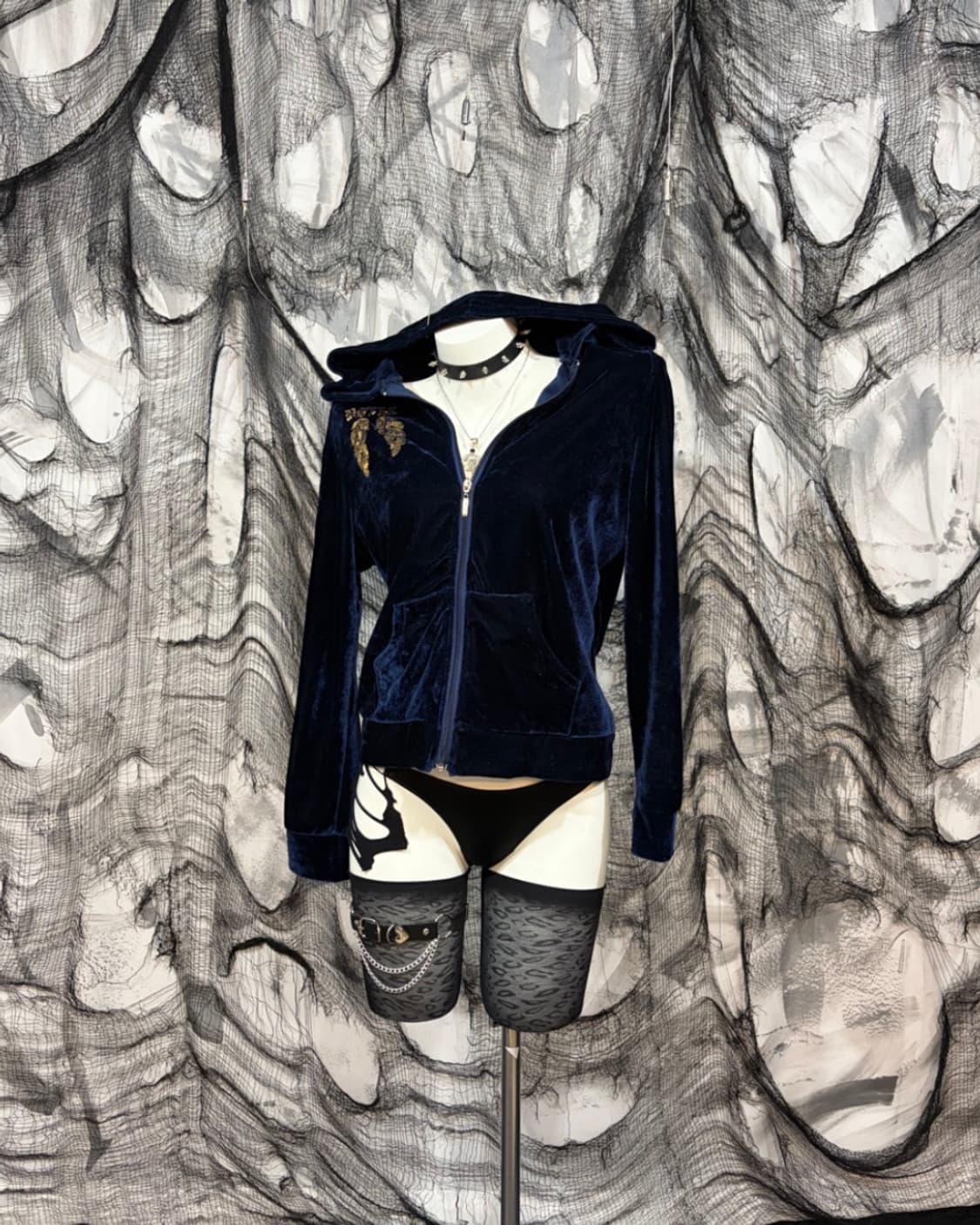 Y2K Velvet spangles angel hoodie zip up 상품이미지3