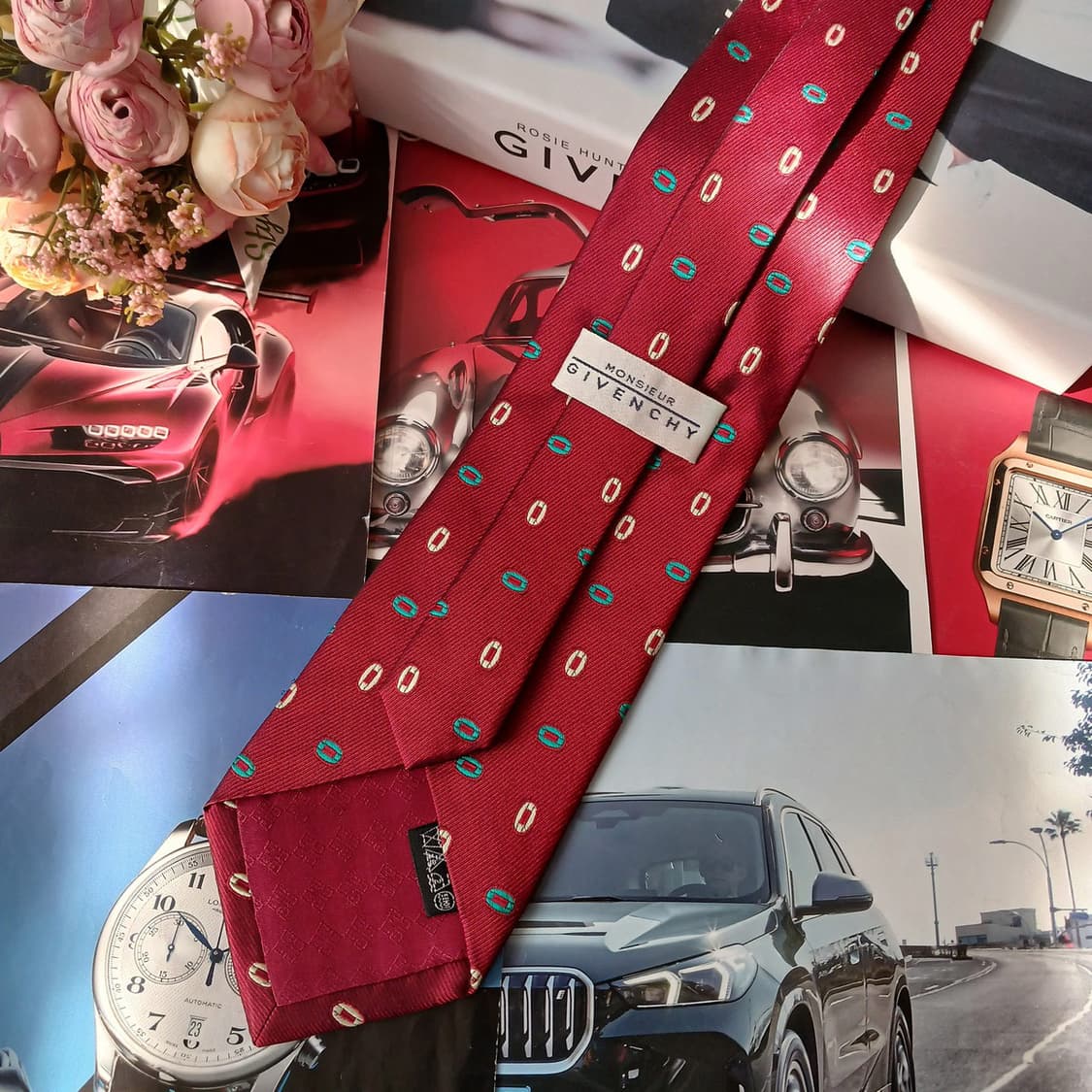 지방시 실크 레드 패턴 넥타이 9.7cm B등급 A19317
 상품이미지4