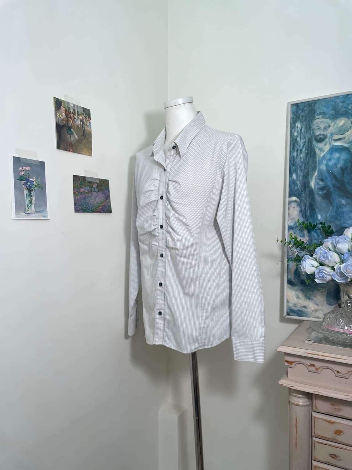 sheer gray stripe shirring detail shirt 상품이미지2