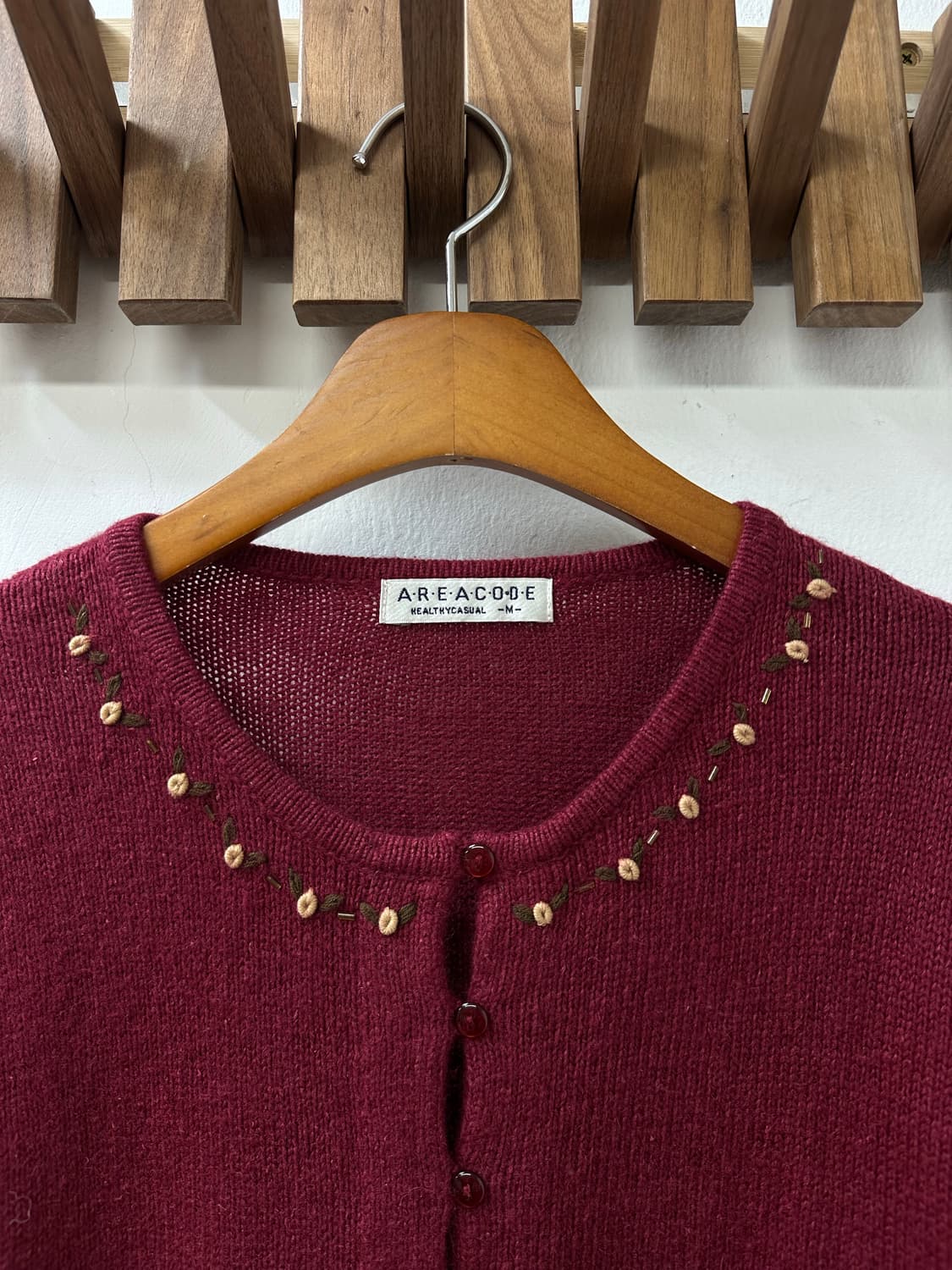 일본빈티지 린넨 앙고라 혼방 플라워 자수 니트 가디건 상품이미지2