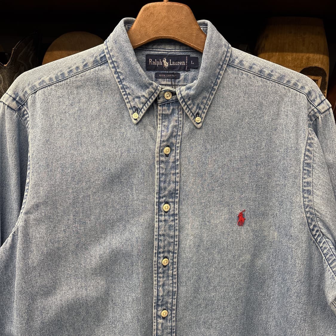 90s 폴로 랄프로렌 레드포니 버튼다운 클래식 데님 셔츠 N322 상품이미지3