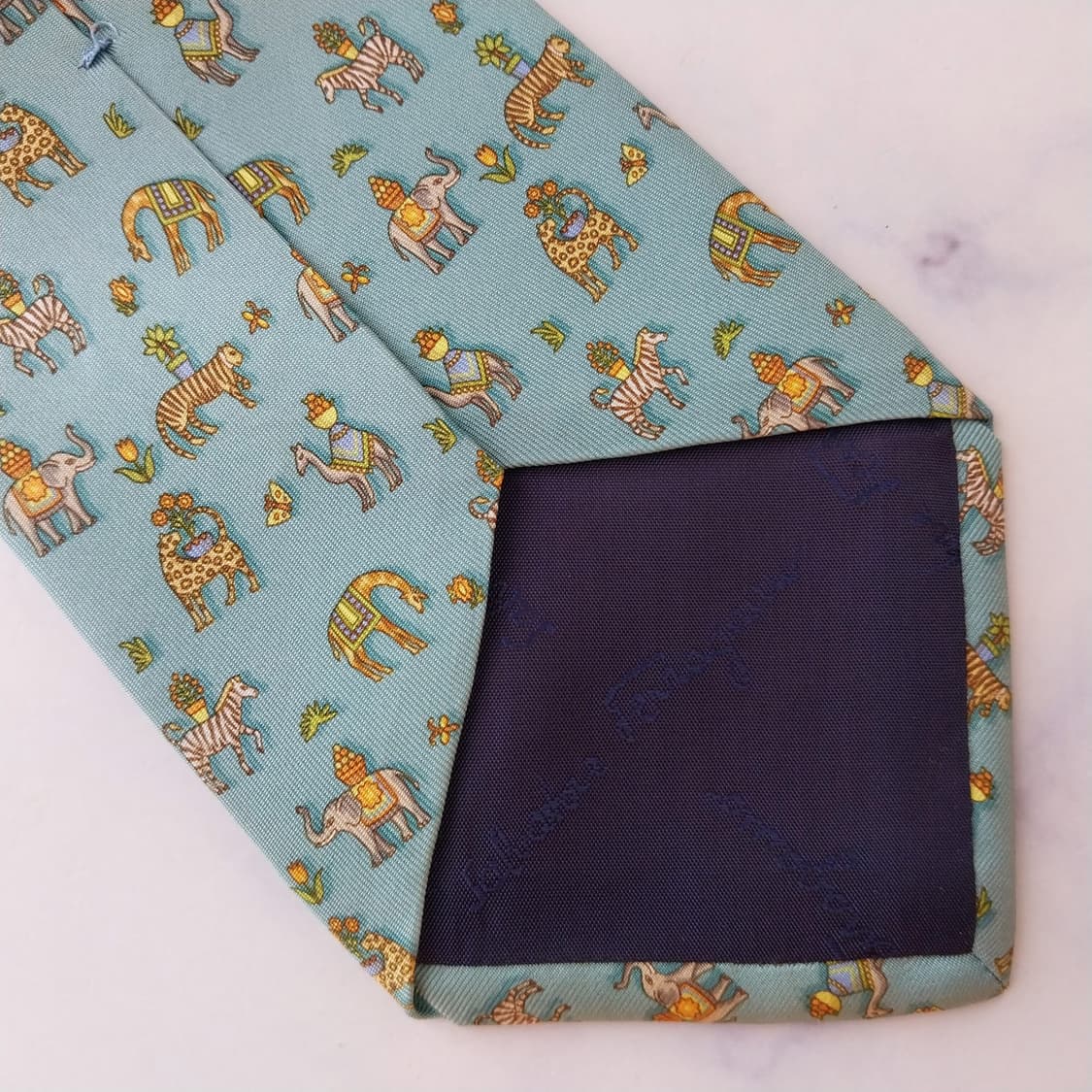 살바토레 페라가모 민트 동물 모티브 넥타이 9.7cm B등급 K2502 상품이미지5