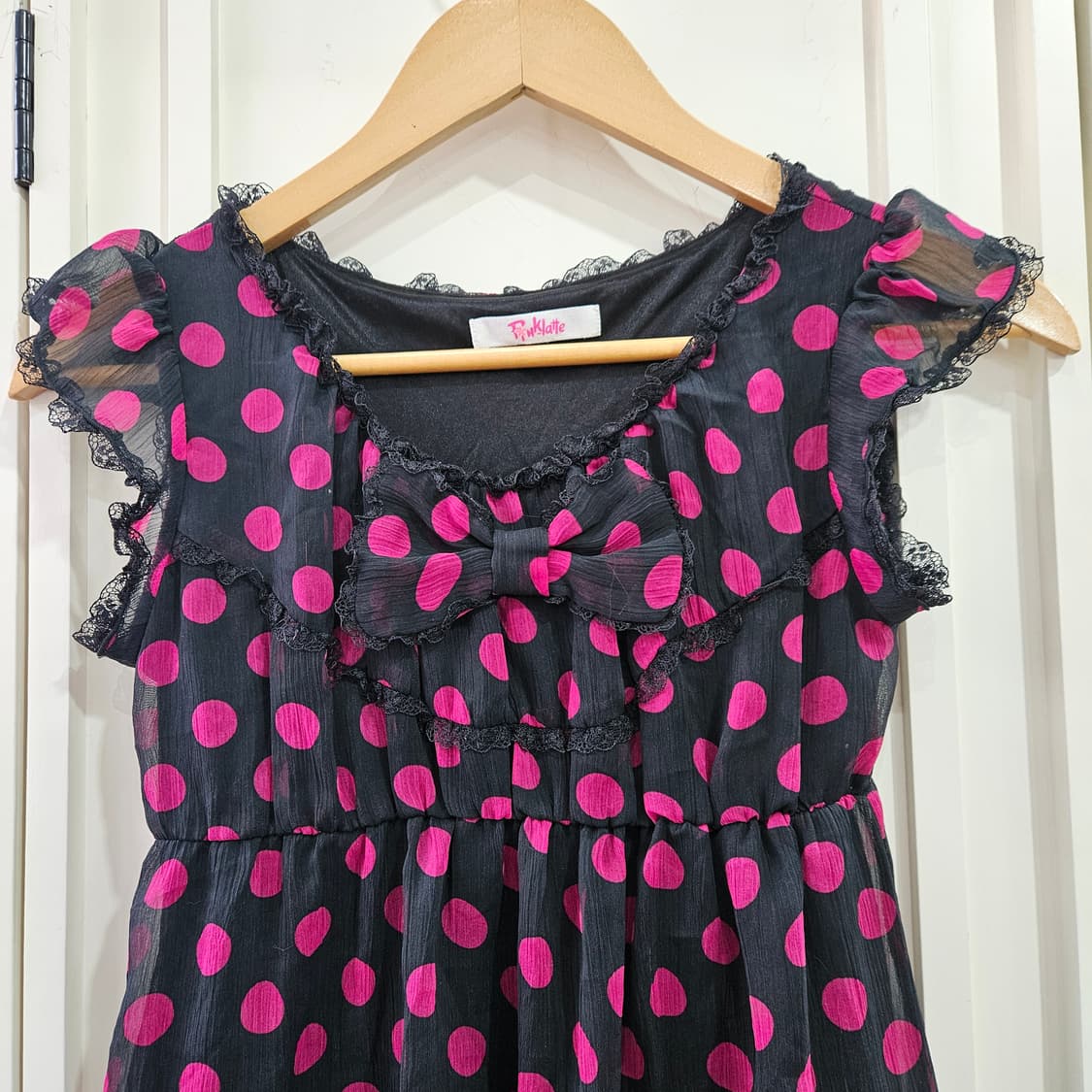 블랙 핑크 도트 쉬폰 원피스 상품이미지3