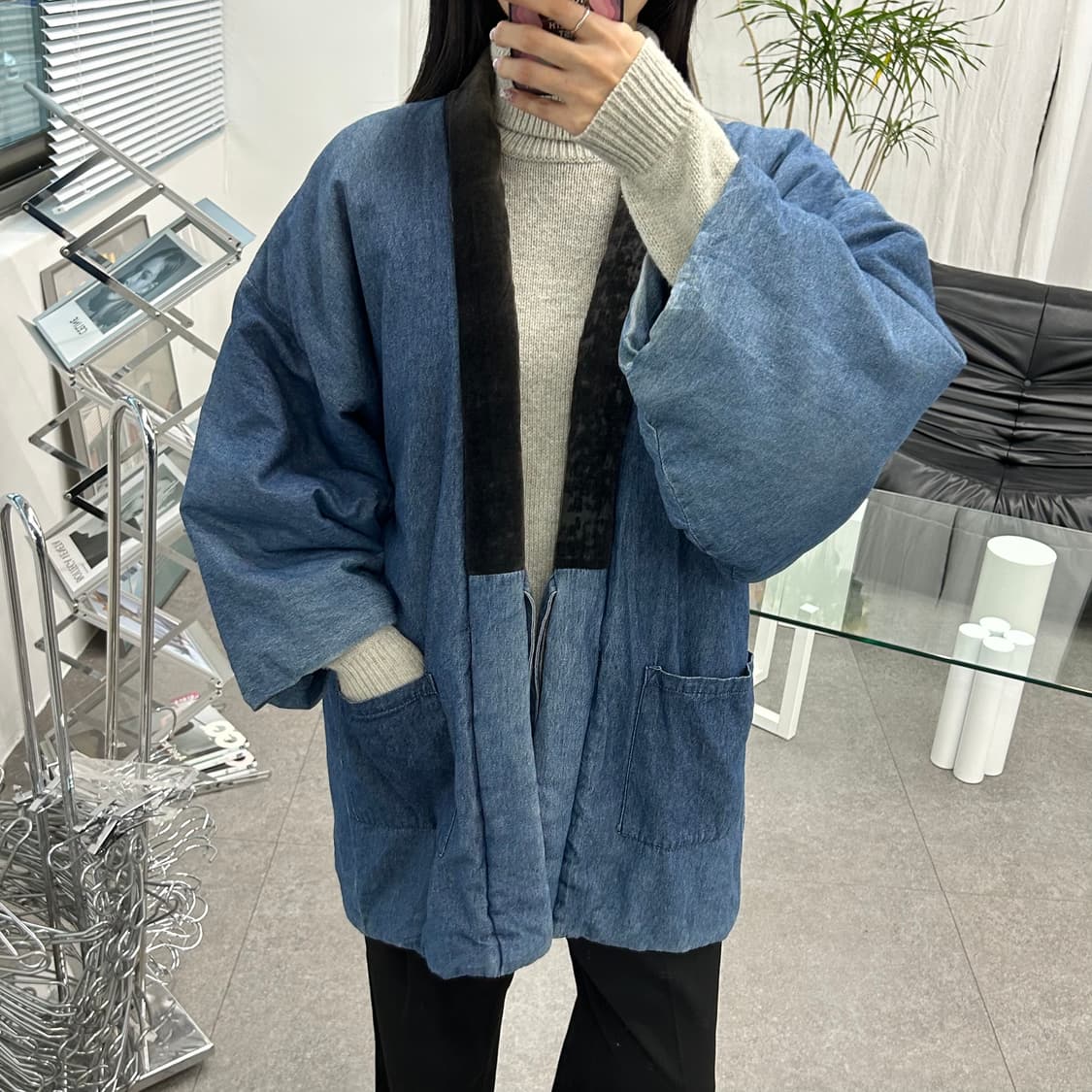 상텐 데님 로브 패딩 상품이미지2