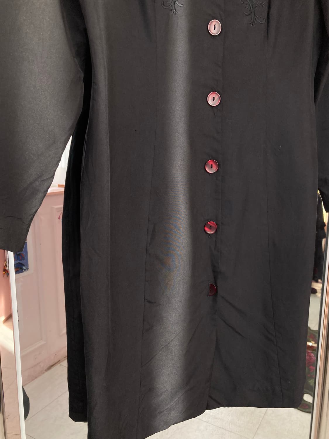 실크 100% 자수 패턴 미디 원피스 상품이미지3