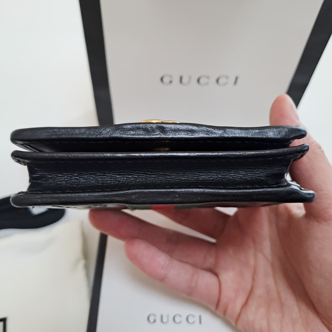 [100%/정품] 구찌 블랙 레더 퀄팅 GG 마몽 반지갑, 구찌지갑 상품이미지9