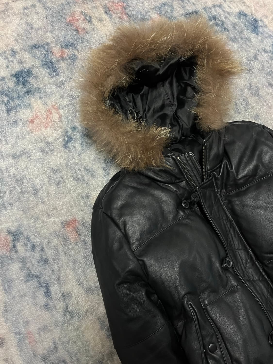 Unknown trimming fur leather hood down j 상품이미지2