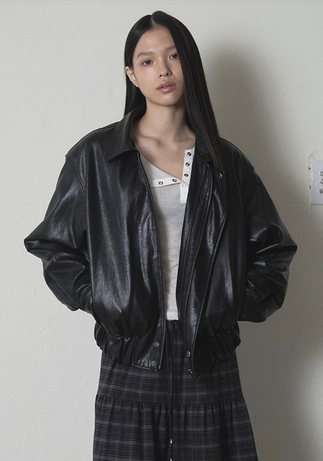 오데스/ordes  LEATHER PADDED JUMPER - BLACK 상품이미지1