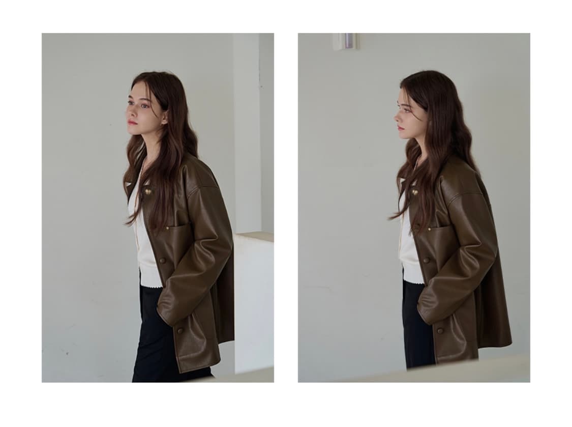 (새상품)(S) 드로우핏 우먼버튼 레더 하프 자켓 [BROWN] 판매 상품이미지6