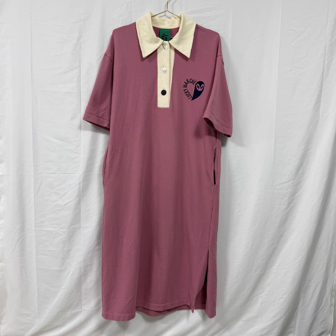 럭키마르쉐 핑크 코튼 카라 롱원피스 상품이미지2