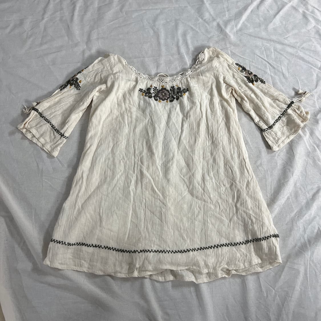 모리걸 히피 하구미 보헤미안 자수 블라우스 아이보리 상품이미지2