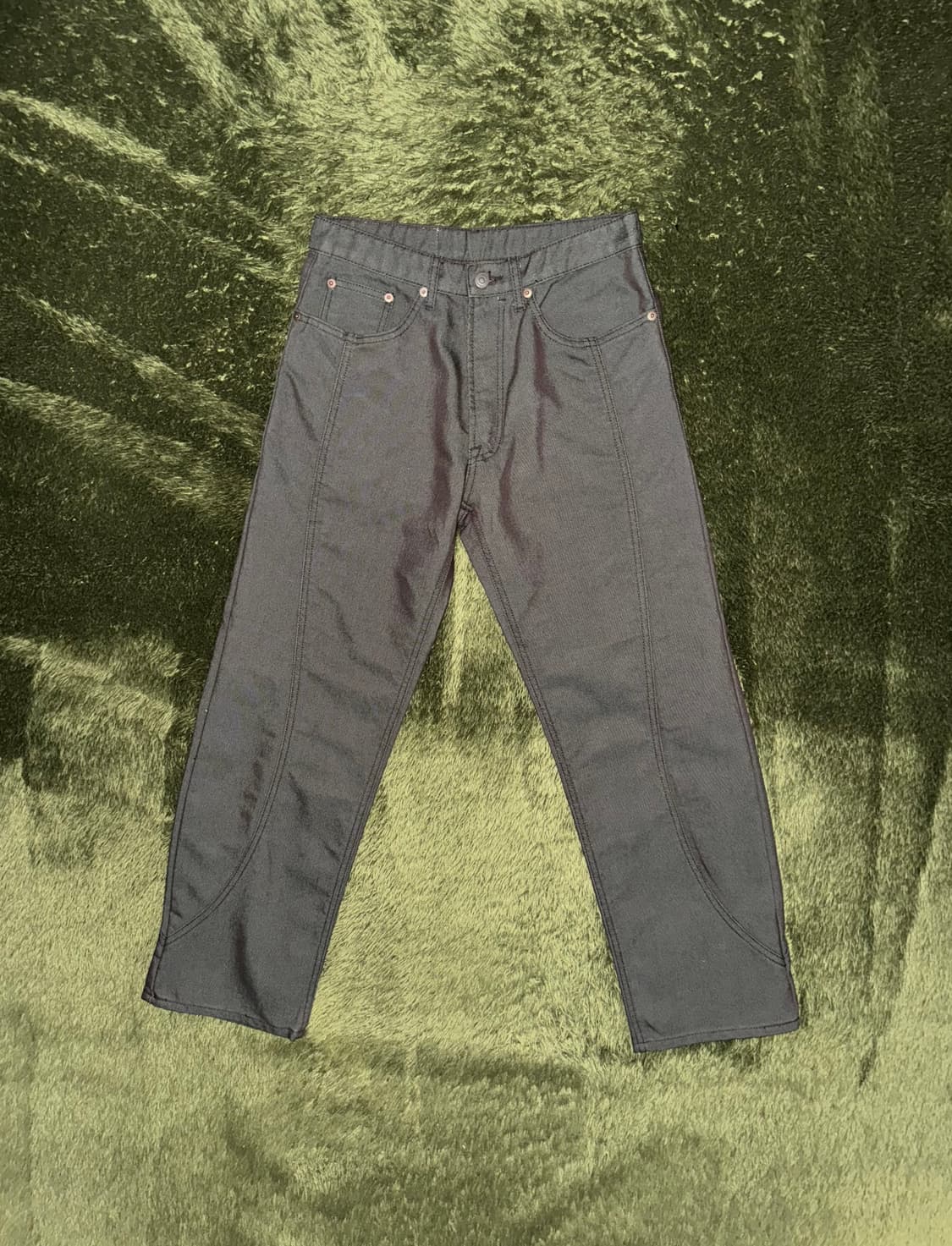 [S] 언어펙티드 22FW 루즈핏 트랙 데님 팬츠 그린 우드 상품이미지1