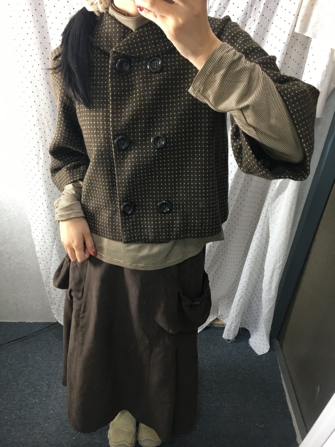 브라운 도트 숏 자켓 상품이미지5