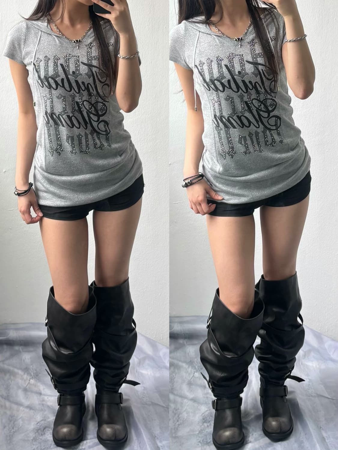 Vintage Grey Graphic Hood Top 상품이미지2