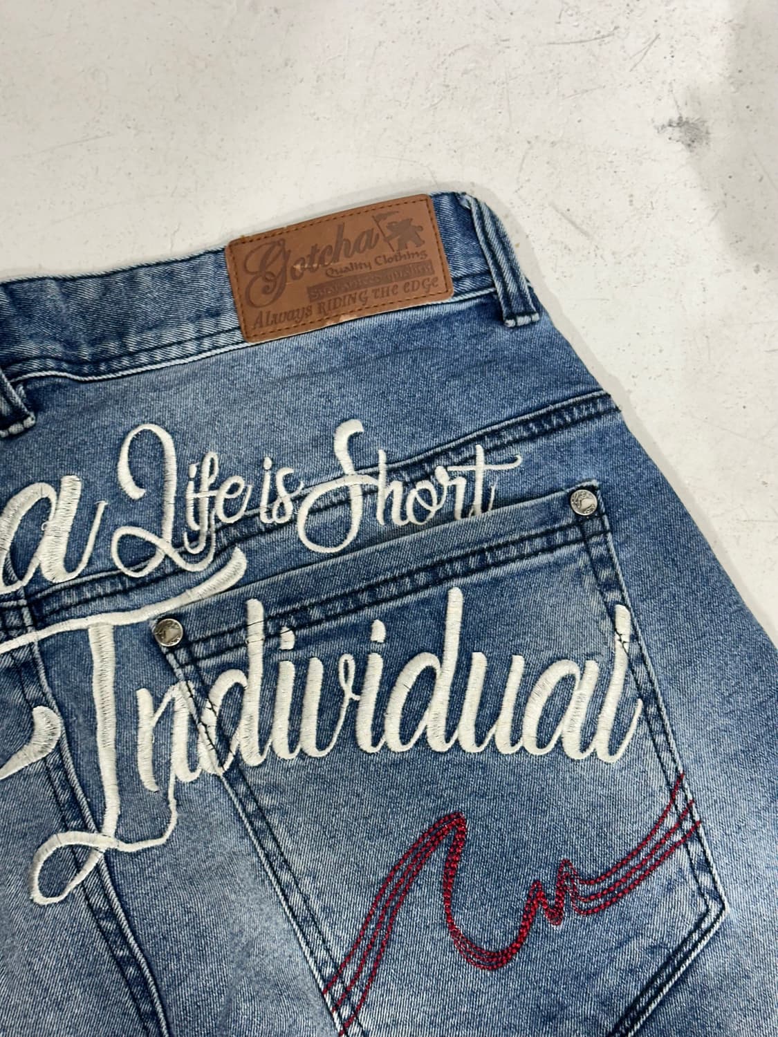 갓차 중청 새깅 자수 힙합 청바지 캣워싱 올드스쿨 데님 팬츠 XL 상품이미지6