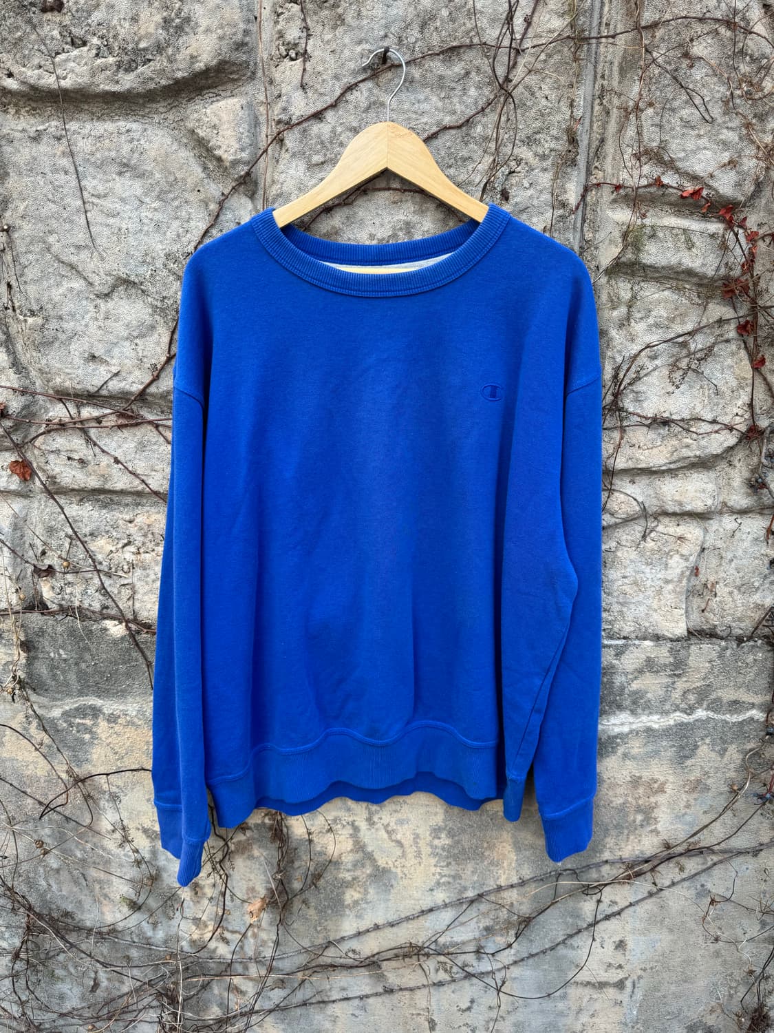 챔피온 빈티지 트리플스티치 자수로고 플레인 스웻 셔츠 맨투맨 블루 상품이미지1
