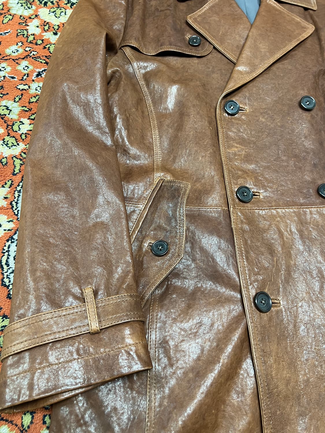 [L] 코모도 comodo 빈티지 브라운 트렌치 양가죽 레더자켓 상품이미지5