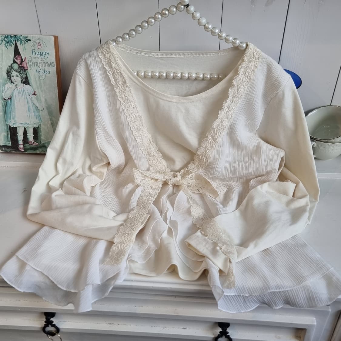 레이스 리본 아이보리 블라우스 상품이미지5