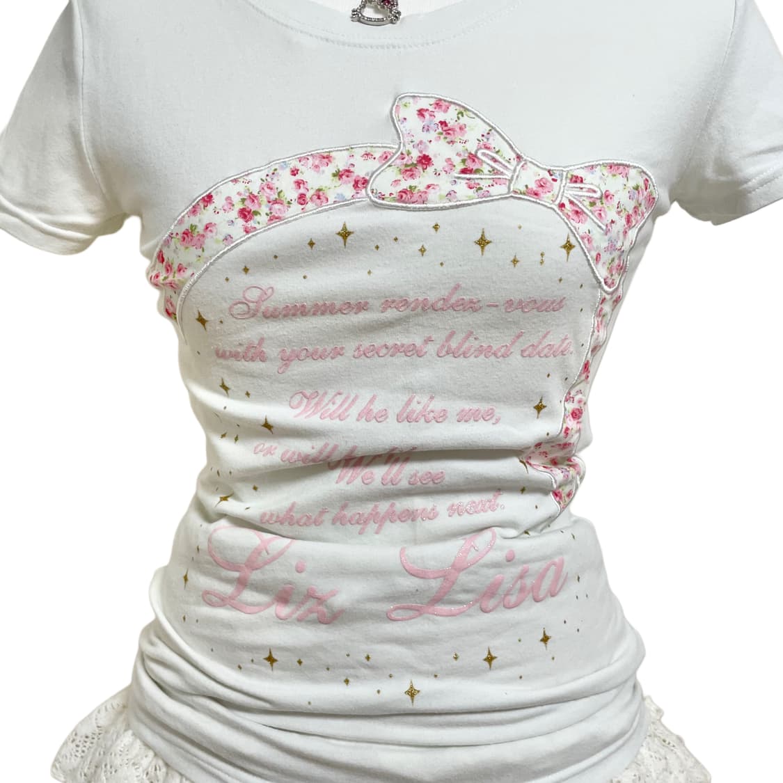 Liz lisa 리즈리사 빅리본 레터링 레이스 딱붙탑 히메갸루 히메카지 상품이미지3