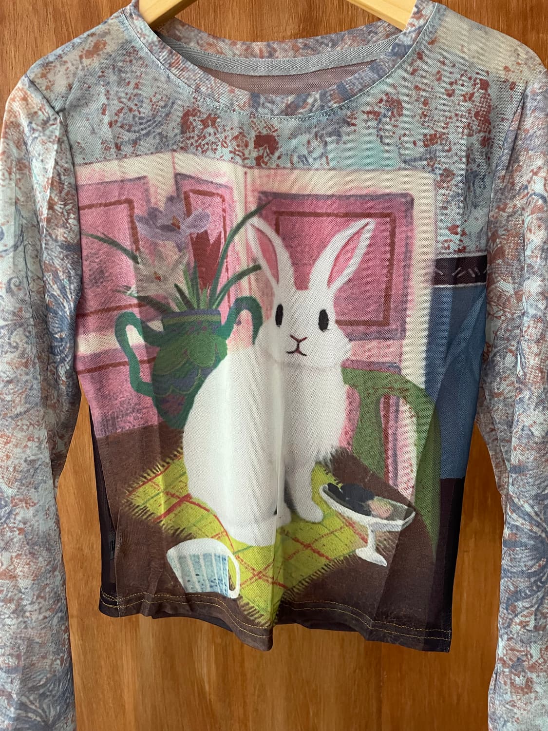 Rabbit printed mesh crew neck top 상품이미지4