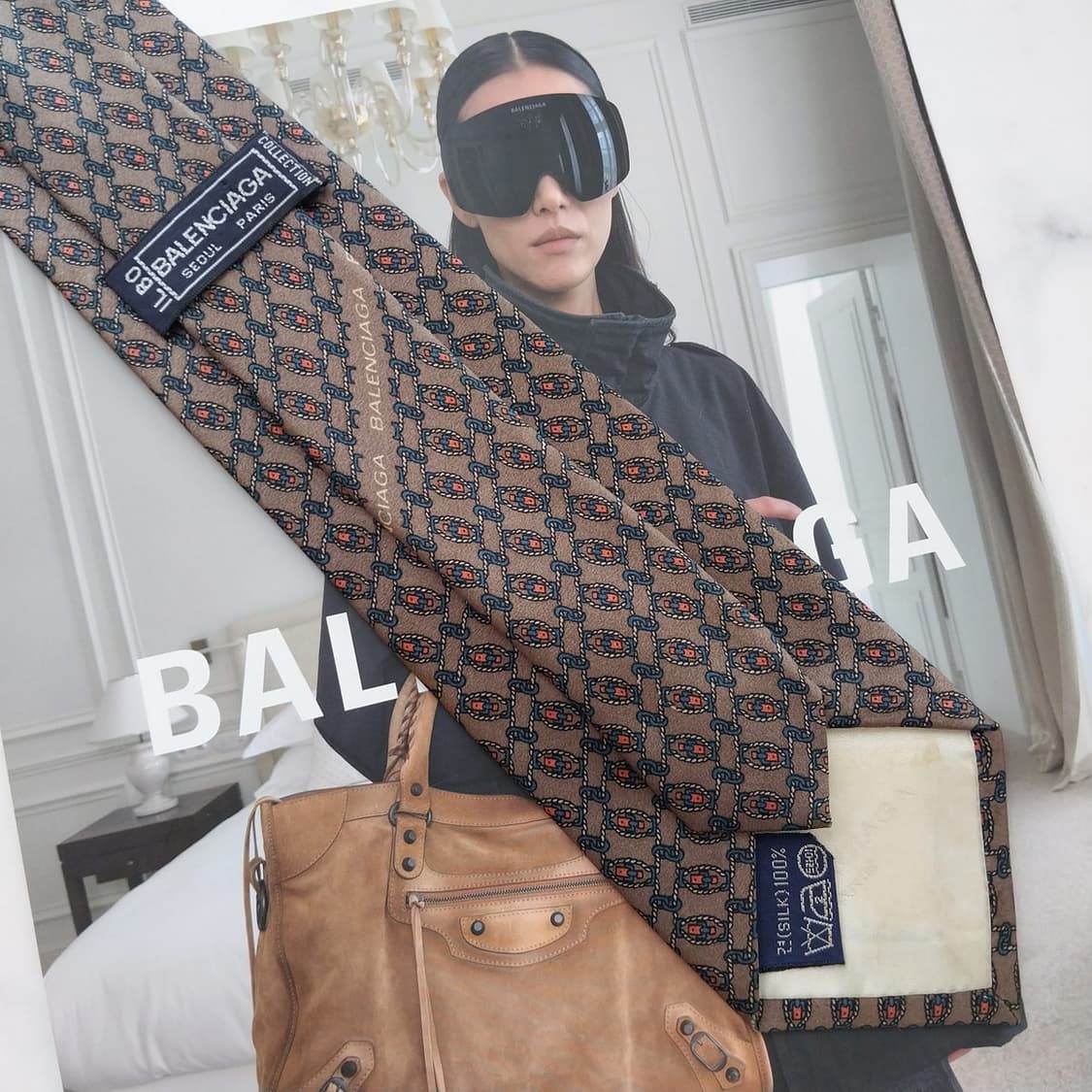 발렌시아가 실크 브라운 패턴 넥타이 7.9cm A등급 K2605
 상품이미지4