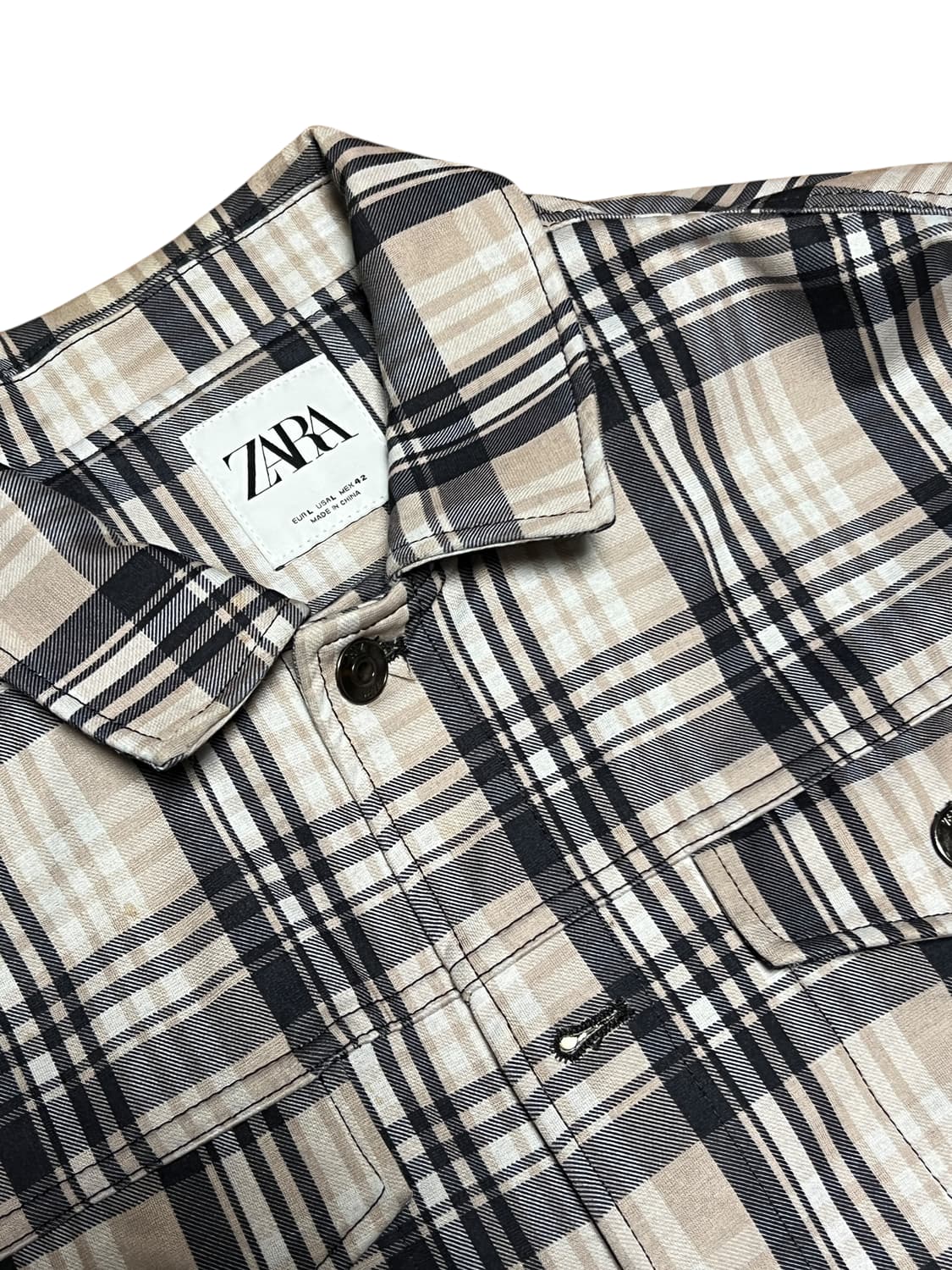 ZARA 체크 트러커 자켓 L 아이보리 상품이미지2