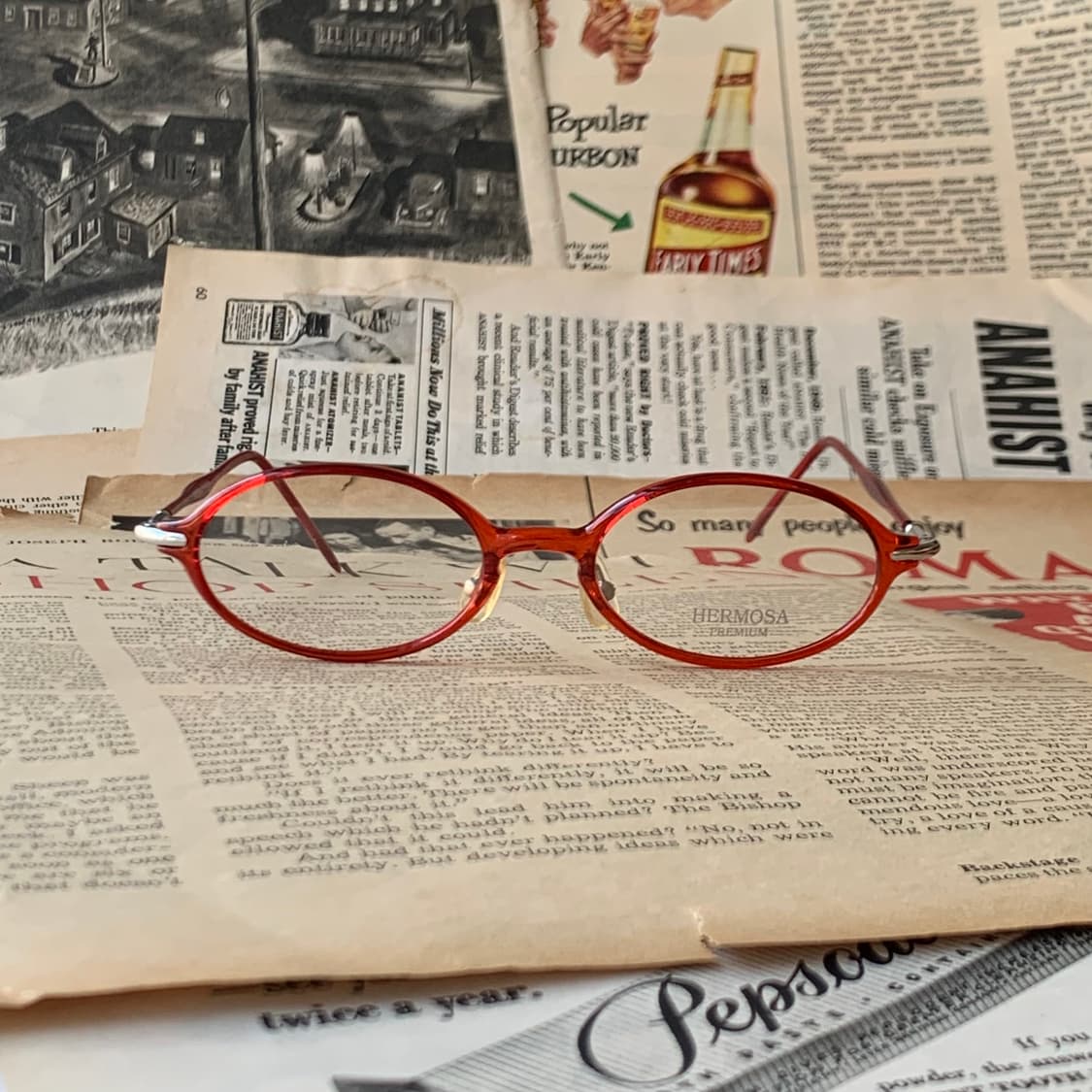 734 데드스탁 레드 클리어 오벌 라운드 유니크 초경량 빈티지안경 상품이미지2