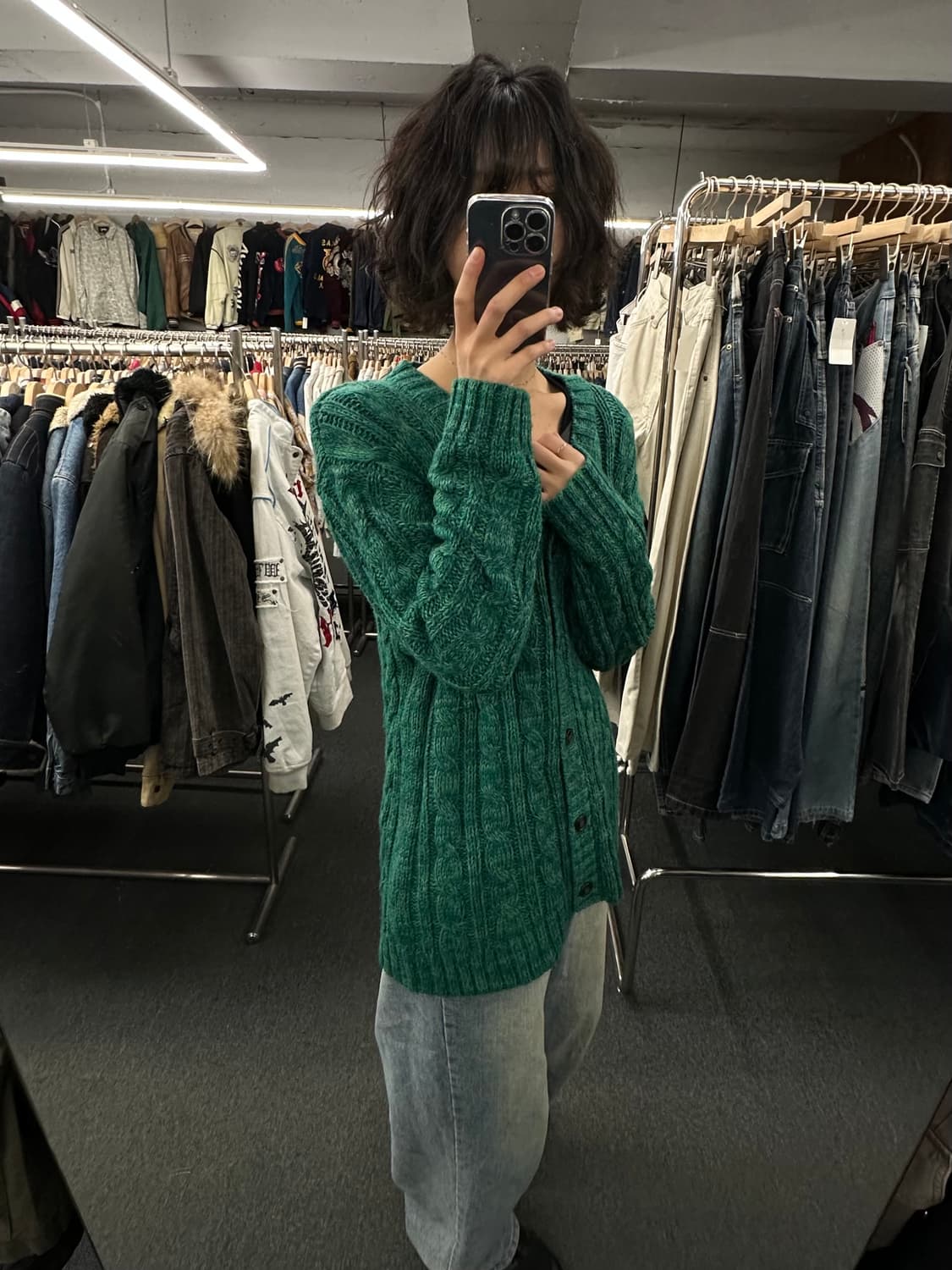 OS)INGNI 빈티지 여성 꽈배기 패턴 롱 가디건 상품이미지2