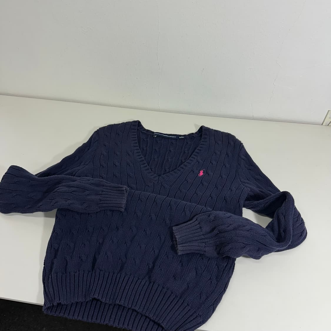 우먼M 폴로 랄프로렌 네이비 브이넥 꽈배기니트 상품이미지2