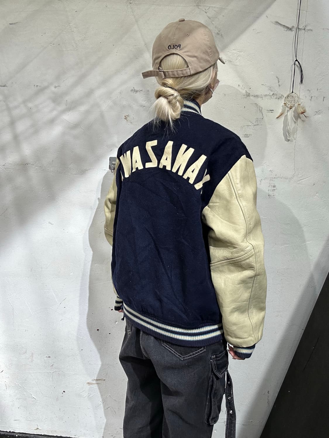 일본 빈티지 블랙 자수 가죽 레더 바시티 스타디움 자켓  상품이미지3