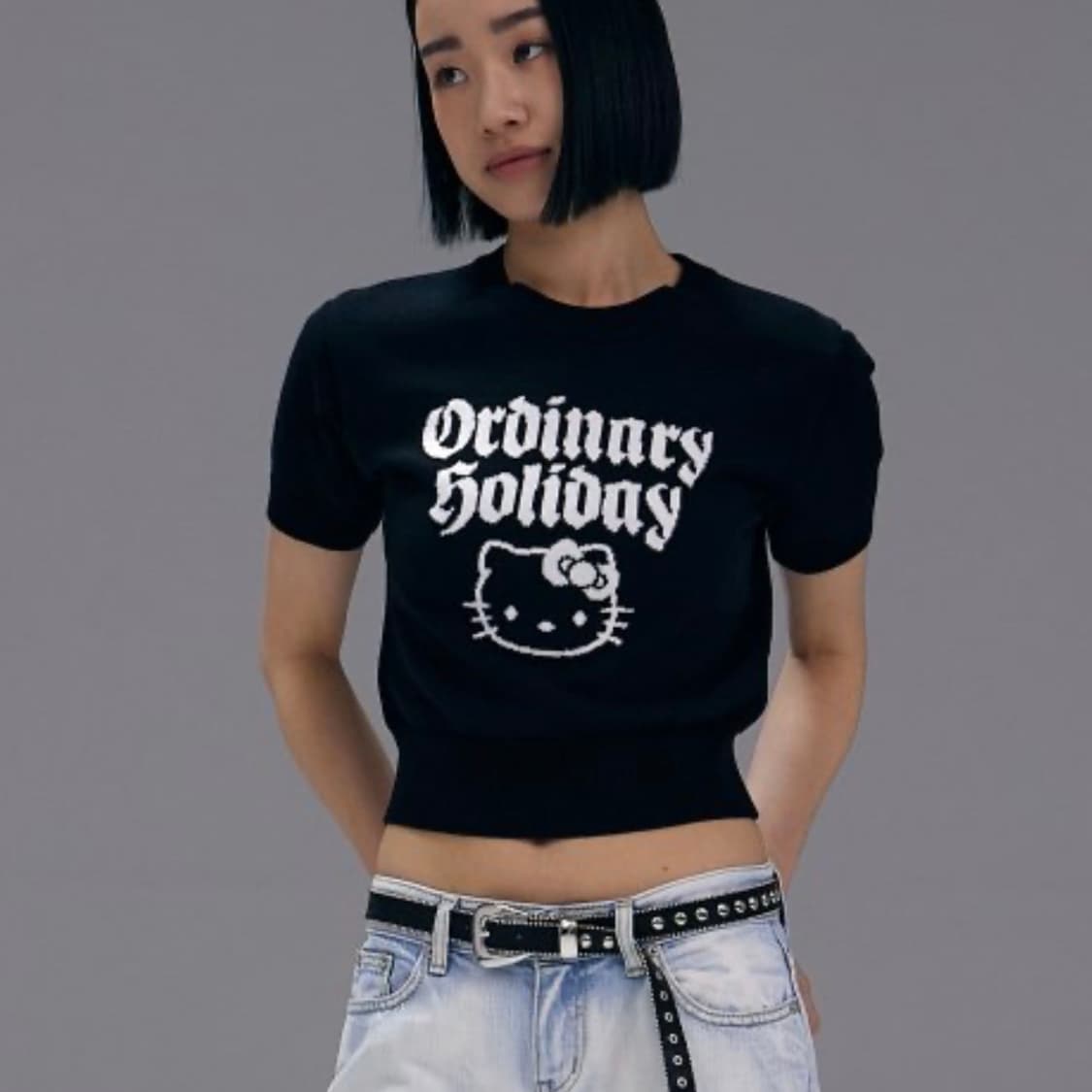 헬로키티 크롭 니트 오디너리 홀리데이 갸루 깔 상품이미지5