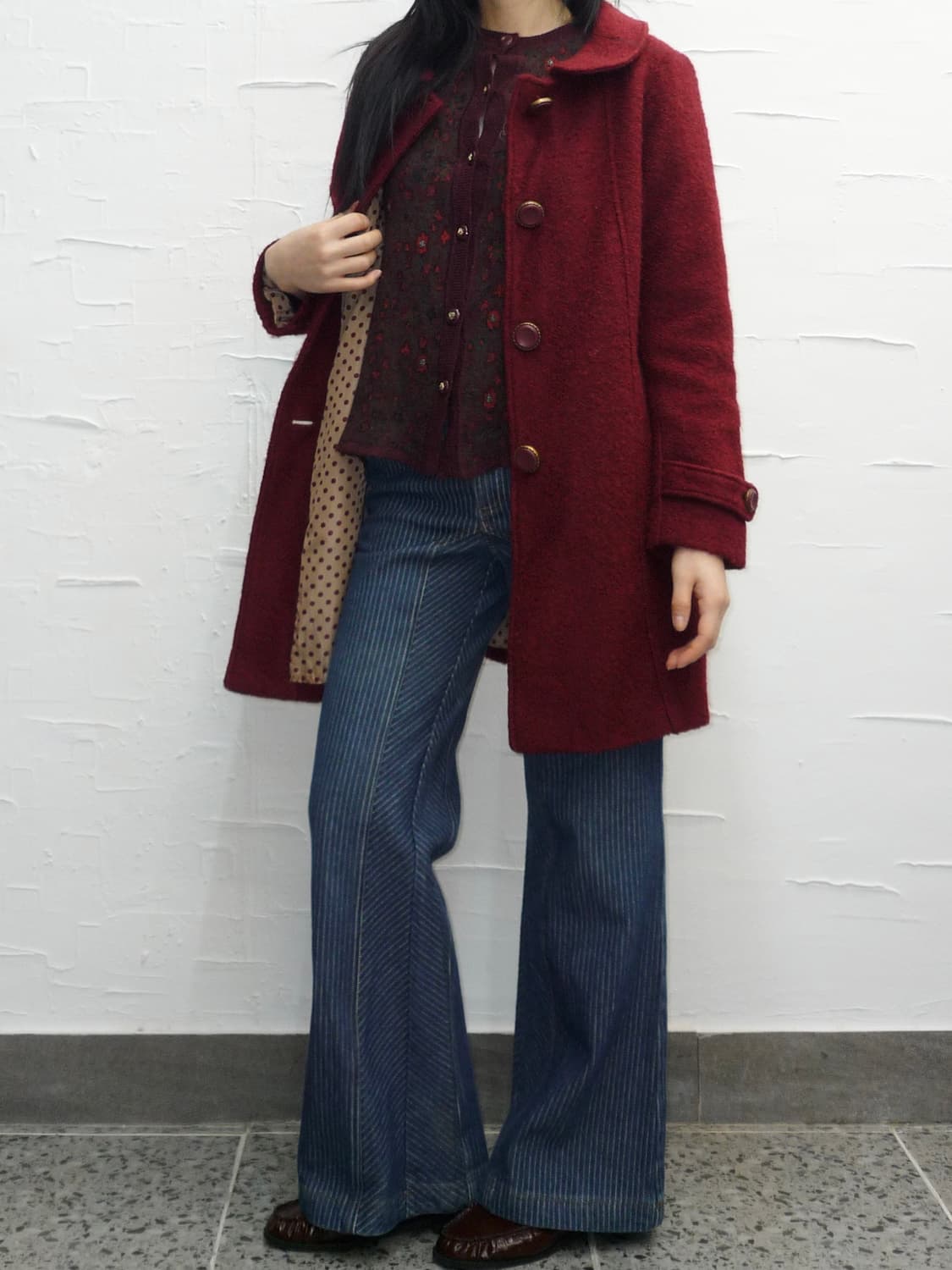 Burgundy curved collar coat 상품이미지2