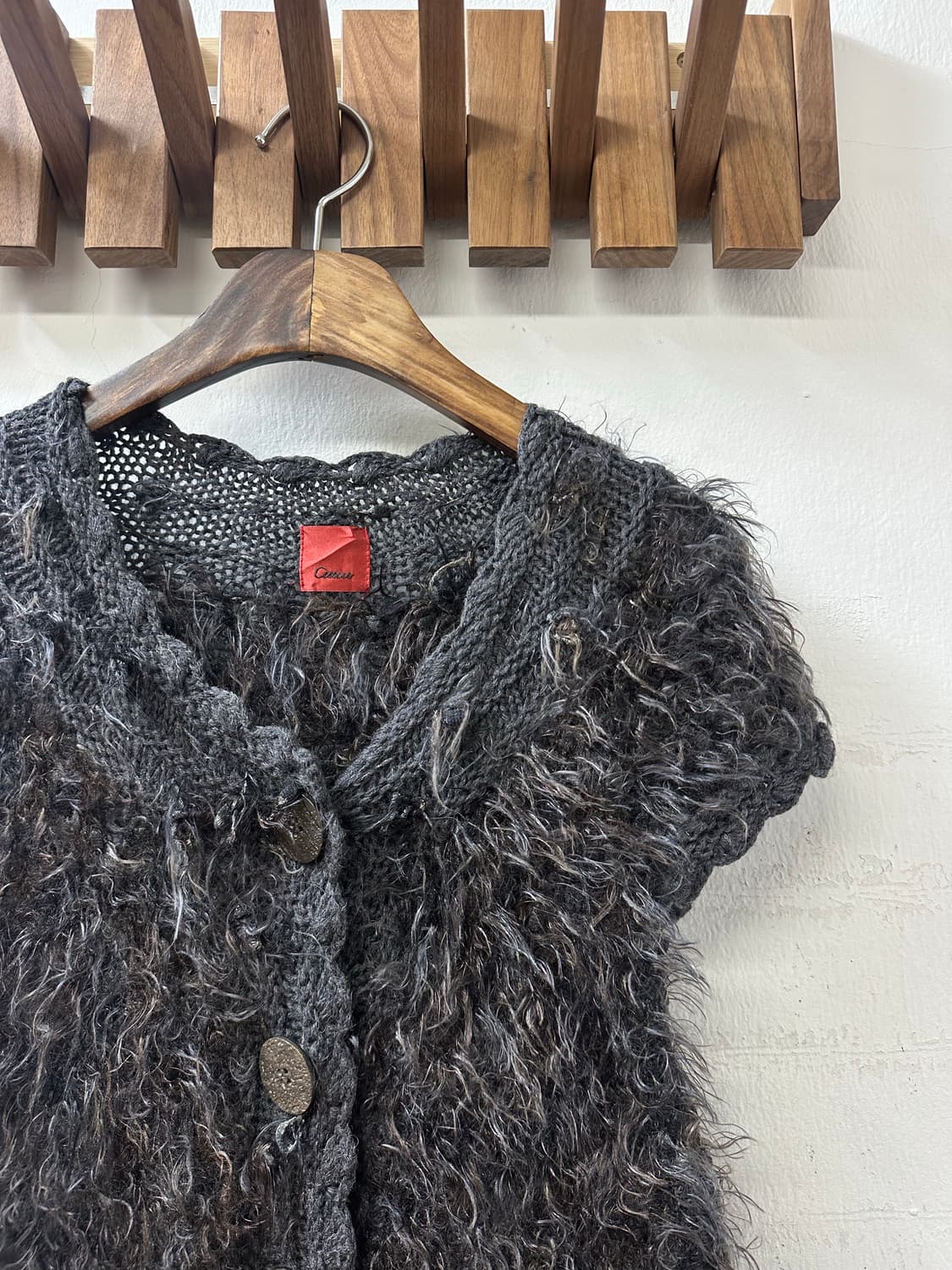 일본빈티지 울 혼방 반팔 니트 슬리브 퍼 텍스처 니트 레이어드 가디건  상품이미지3