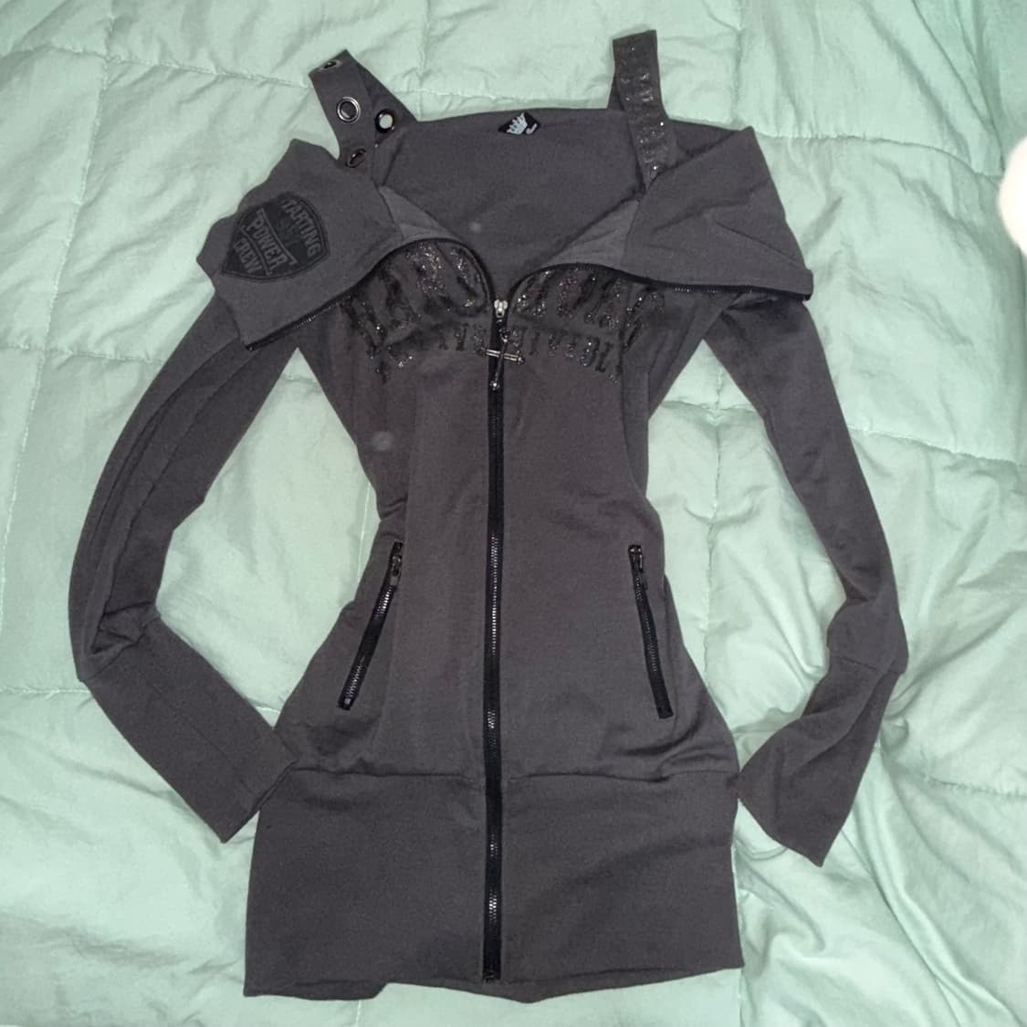 Y2k 빈티지 갸루 펑크 오프숄더 집업 원피스 상품이미지1