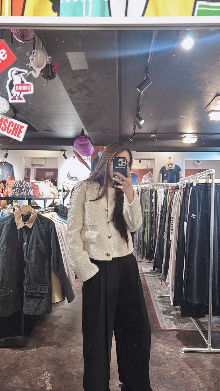 잇미샤 아이보리 부클레 크롭 노카라 트위드 자켓 S 상품이미지9