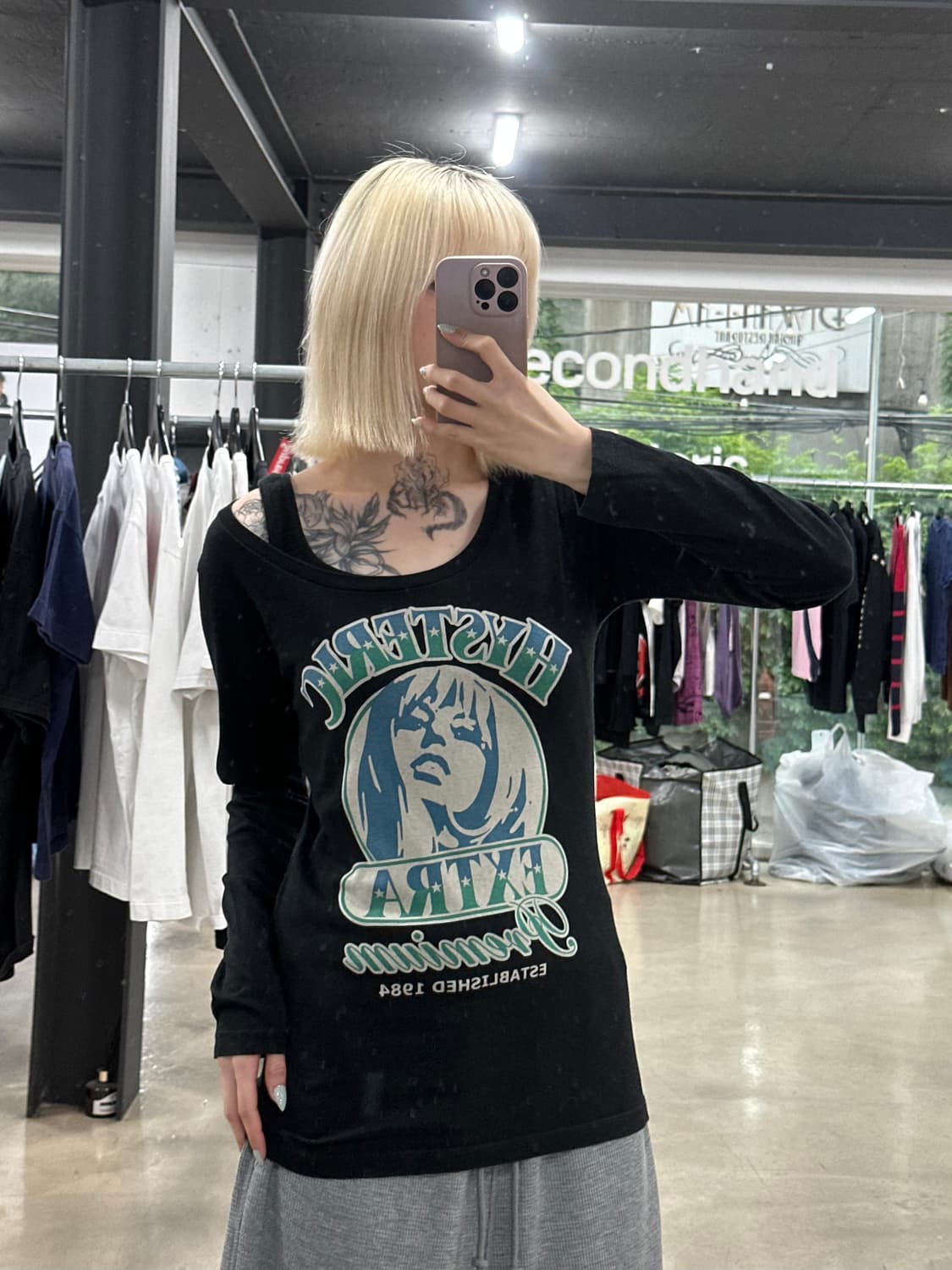히스테릭 글래머 히스걸 스타 프린팅 롱슬리브 긴팔티 상품이미지3