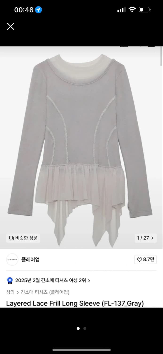 플레이업 레이어드 레이스 프릴 롱슬리브 상품이미지1