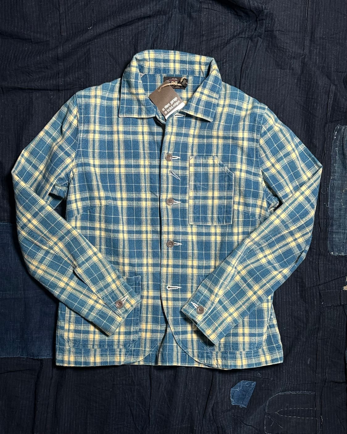 R.R.L 우먼스 플래드 인디고 코튼-린넨 자켓 인디고/크림 3 상품이미지1