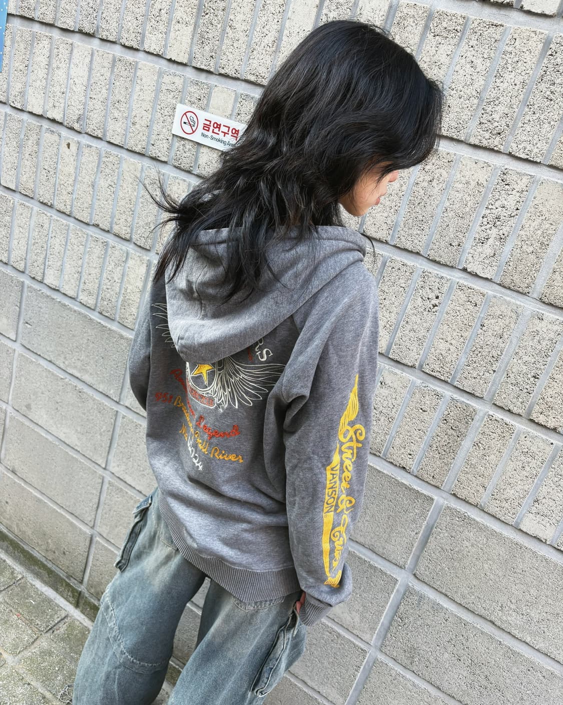 밴슨 그레이 자수&프린팅 후드집업 상품이미지8