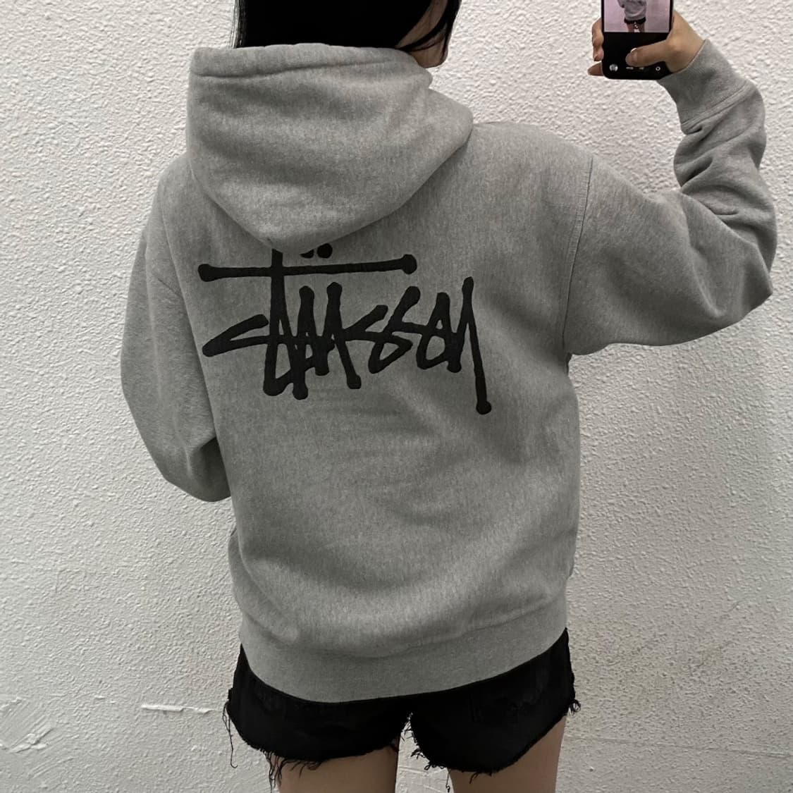 스투시 로고 그레이 후드 S 상품이미지2